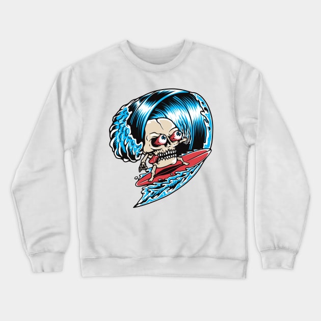 Skull Surfing Crewneck Sweatshirt by quilimo